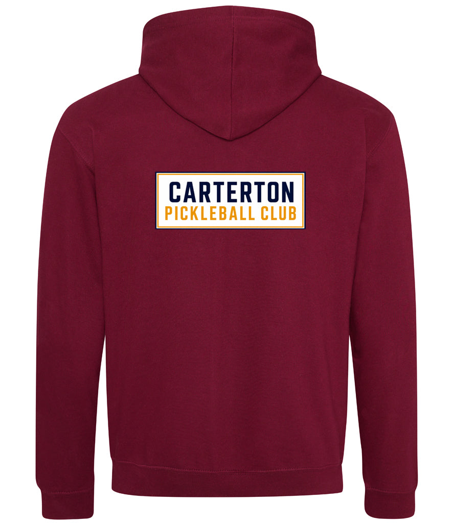Carterton Pickleball Club Unisex Contrast Hoodie [Colour - Burgundy/Gold]