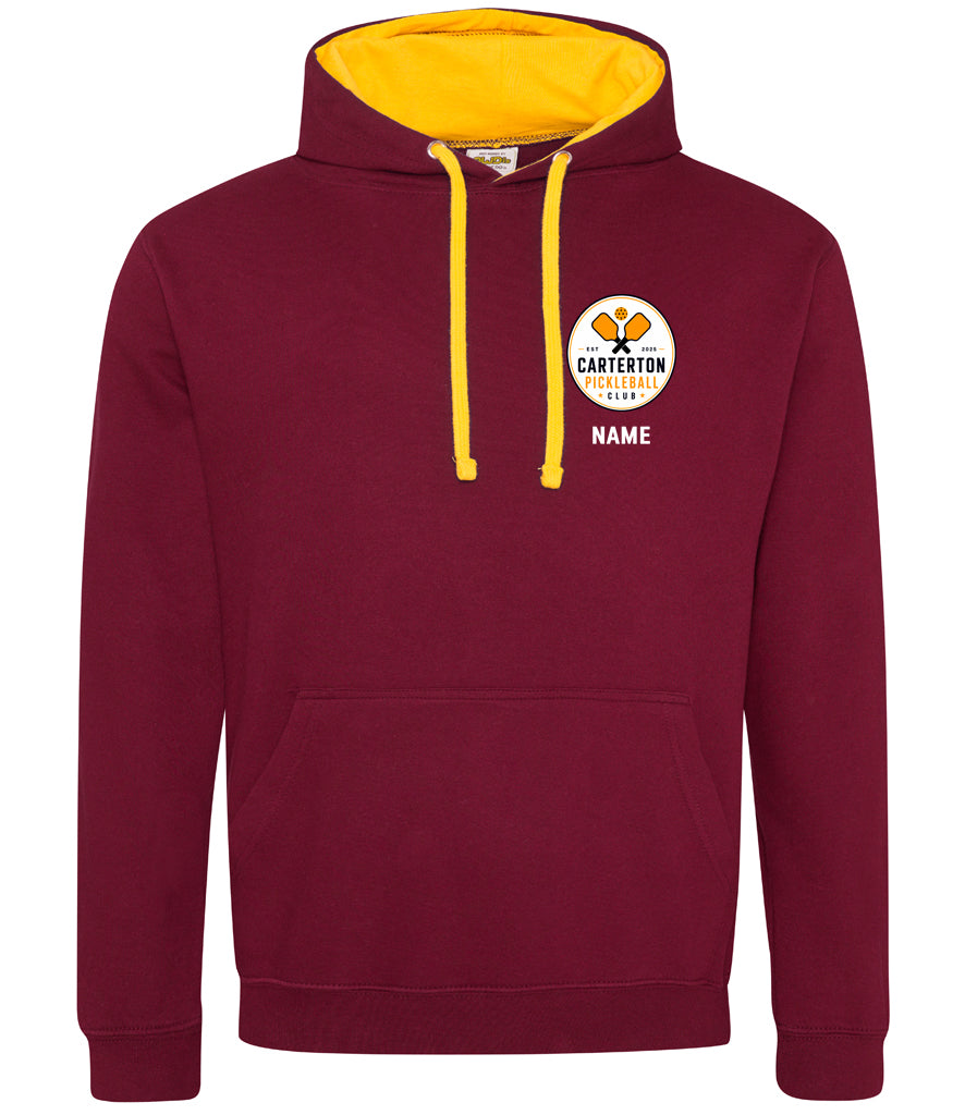 Carterton Pickleball Club Unisex Contrast Hoodie [Colour - Burgundy/Gold]