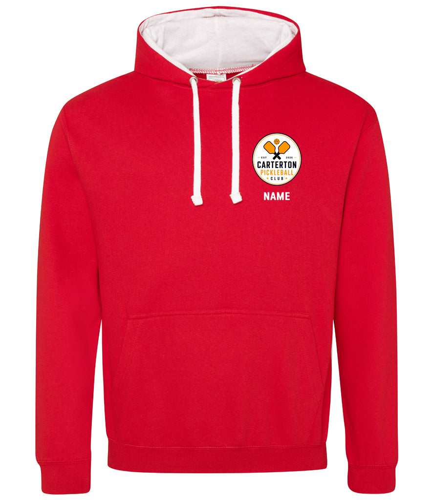 Carterton Pickleball Club Unisex Contrast Hoodie [Colour - Fire Red/Arctic White]