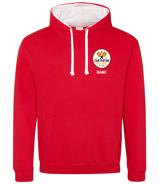 Carterton Pickleball Club Unisex Contrast Hoodie [Colour - Fire Red/Arctic White]