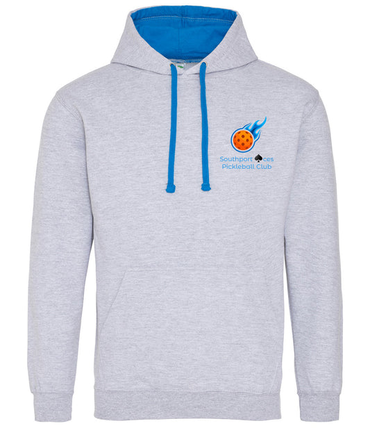 Southport Pickleball Club Unisex Contrast Hoodie [Colour - Heather Grey/Sapphire Blue]