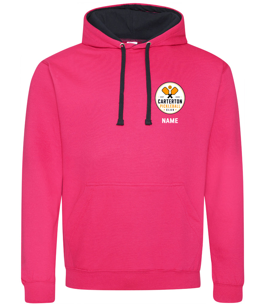 Carterton Pickleball Club Unisex Contrast Hoodie [Colour - Hot Pink/French Navy]