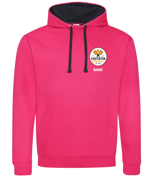 Carterton Pickleball Club Unisex Contrast Hoodie [Colour - Hot Pink/French Navy]