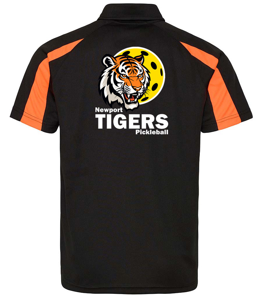 Newport Tigers Unisex Contrast Polo Player Top [Colour - Jet Black/Electric Orange]