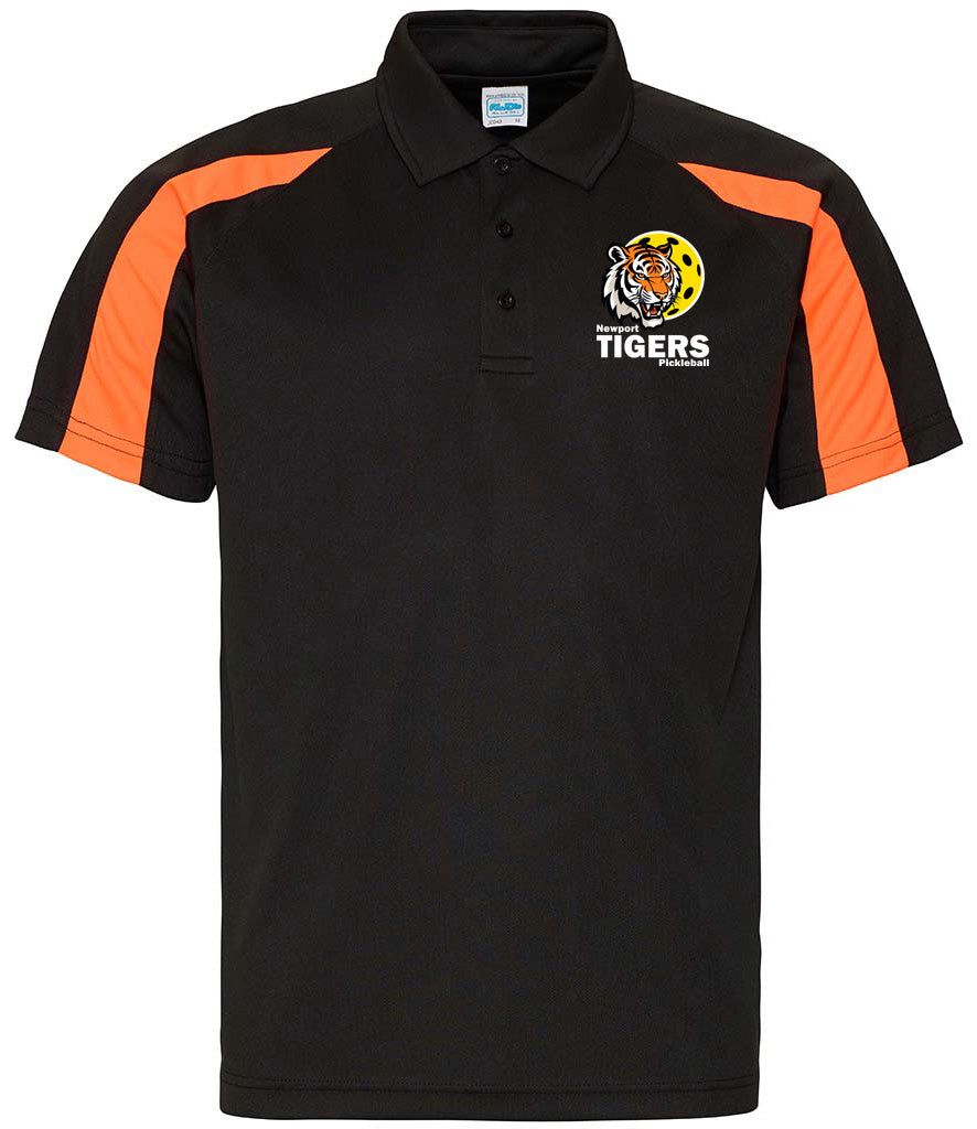 Newport Tigers Unisex Contrast Polo Player Top [Colour - Jet Black/Electric Orange]