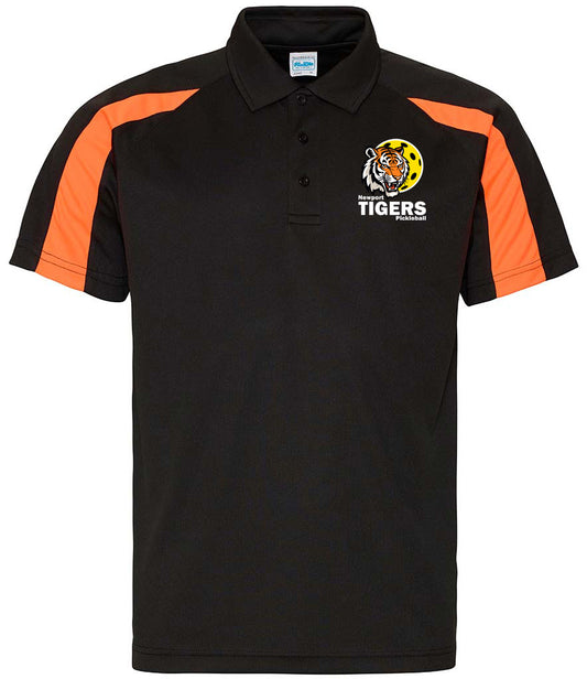 Newport Tigers Unisex Contrast Polo Player Top [Colour - Jet Black/Electric Orange]