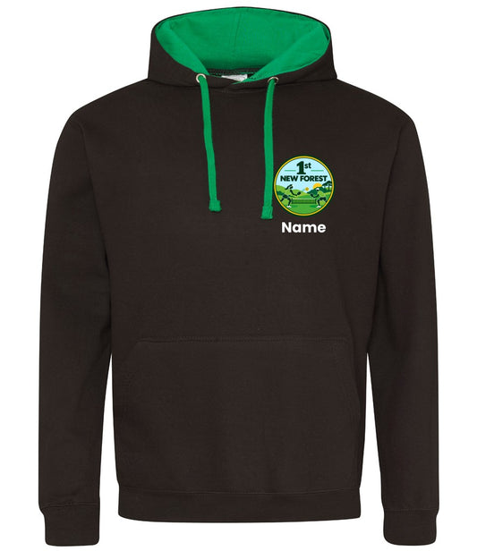1st New Forest Unisex Contrast Hoodie [Colour - Jet Black/Kelly Green]