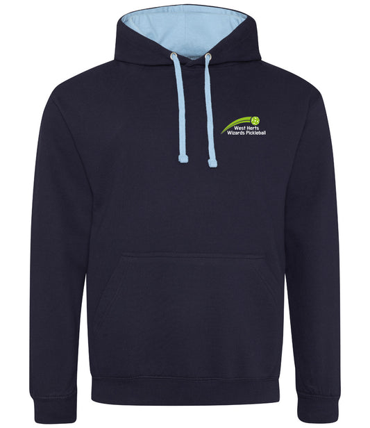 West Herts Pickleball Unisex Contrast Hoodie [Colour - New French Navy/Sky Blue]
