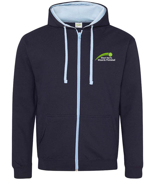 West Herts Pickleball Unisex Contrast Zoodie [Colour - New French Navy/Sky Blue]