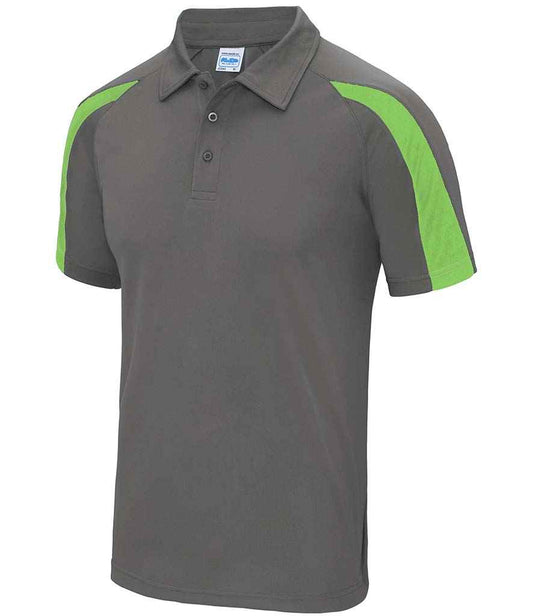 Unisex Contrast Polo Player Top [Colour - Charcoal/Lime Green] Front