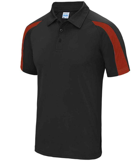 Unisex Contrast Polo Player Top [Colour - Jet Black/Fire Red] Front